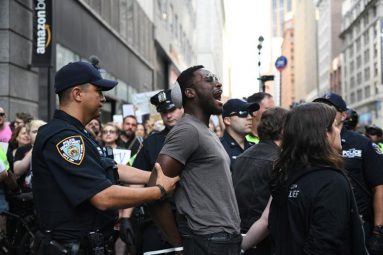 A man is arrested outside Amazon NYC
